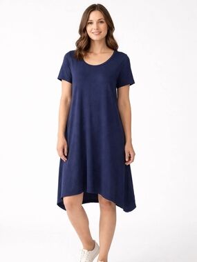 NWOT EILEEN FISHER Hemp Organic Cotton Jersey Dress Navy Blue Large L Slub